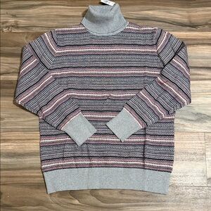 LL Bean Sweater Women Large Petite Fair Isle Cotton Cashmere Pullover Turtleneck